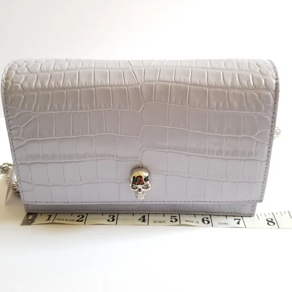 Alexander McQueen Croc-Embossed Leather Skull Crossbody Bag Lavender - Picture 6 of 11